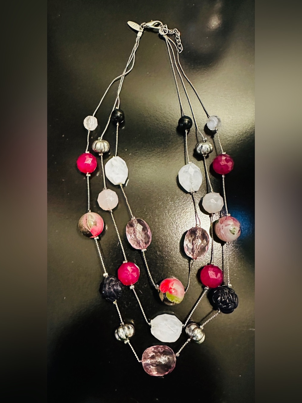 Multi-Strand Pink and Black Bead Necklace*NY & Company*Vintage*
